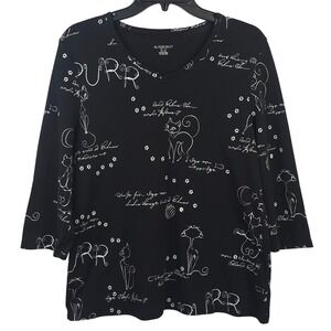 Womens PL Black Cat Paw Print Graphic Tee Shirt Kitty Lover French Casual Animal